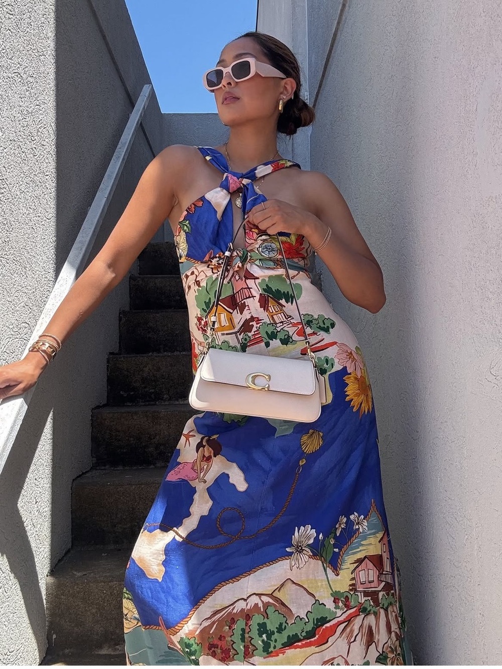 Antonio Melani Bronwyn Ocean Print Linen Blend Halter Neck A-Line Maxi Dress NWT